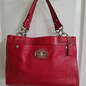 COACH PENELOPE CARRYALL RED/SILVER PEBBLED LEAT